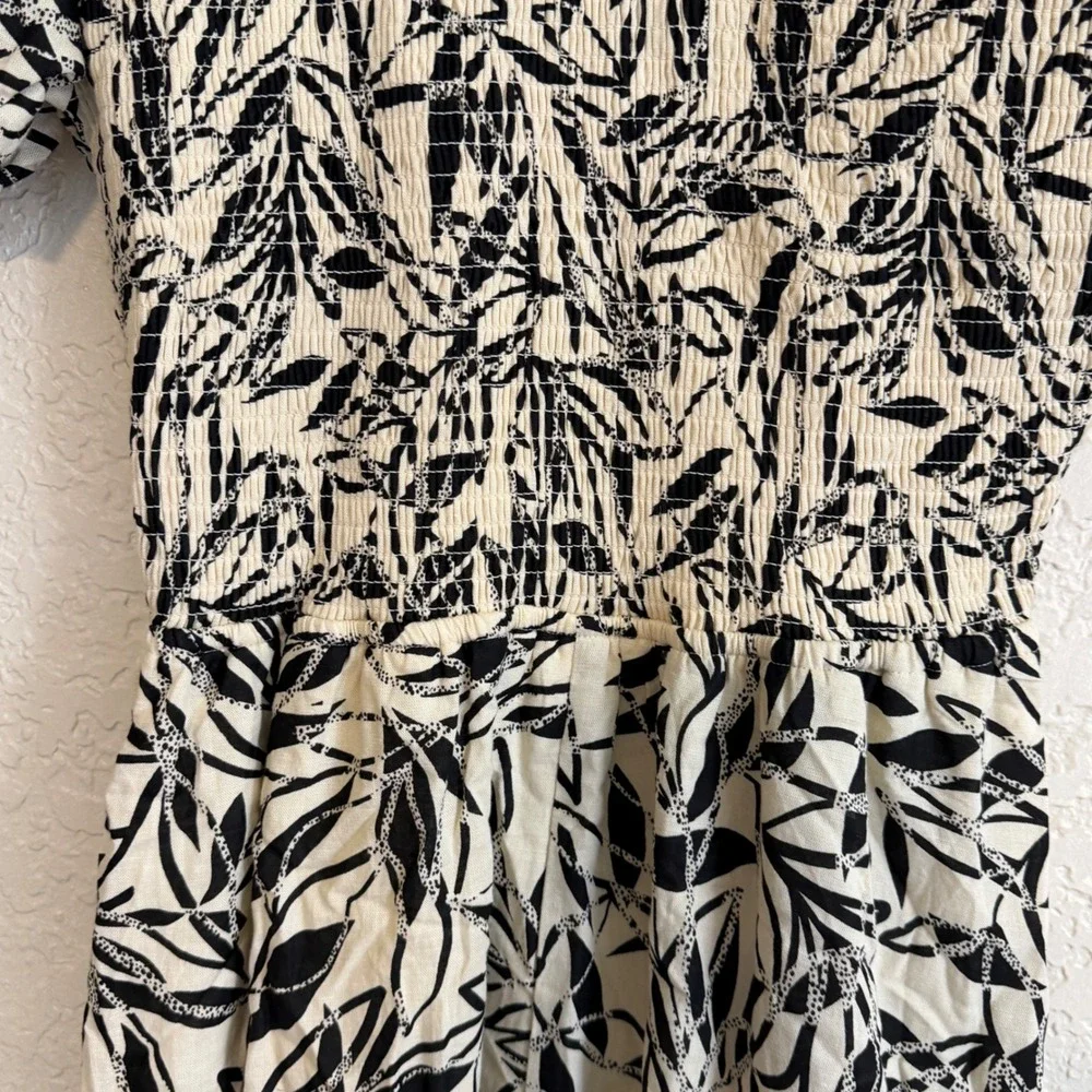 Jessica Simpson Dress Women L Black Leaf Print Smocked Waist Cutout NEW - Picture 11 of 11